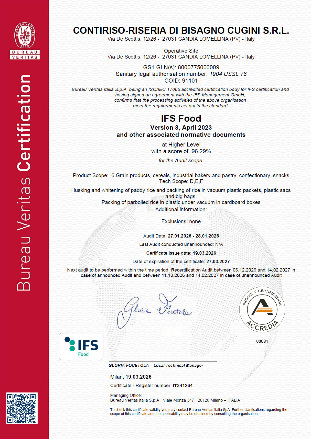 certificazione ifs produttore riso